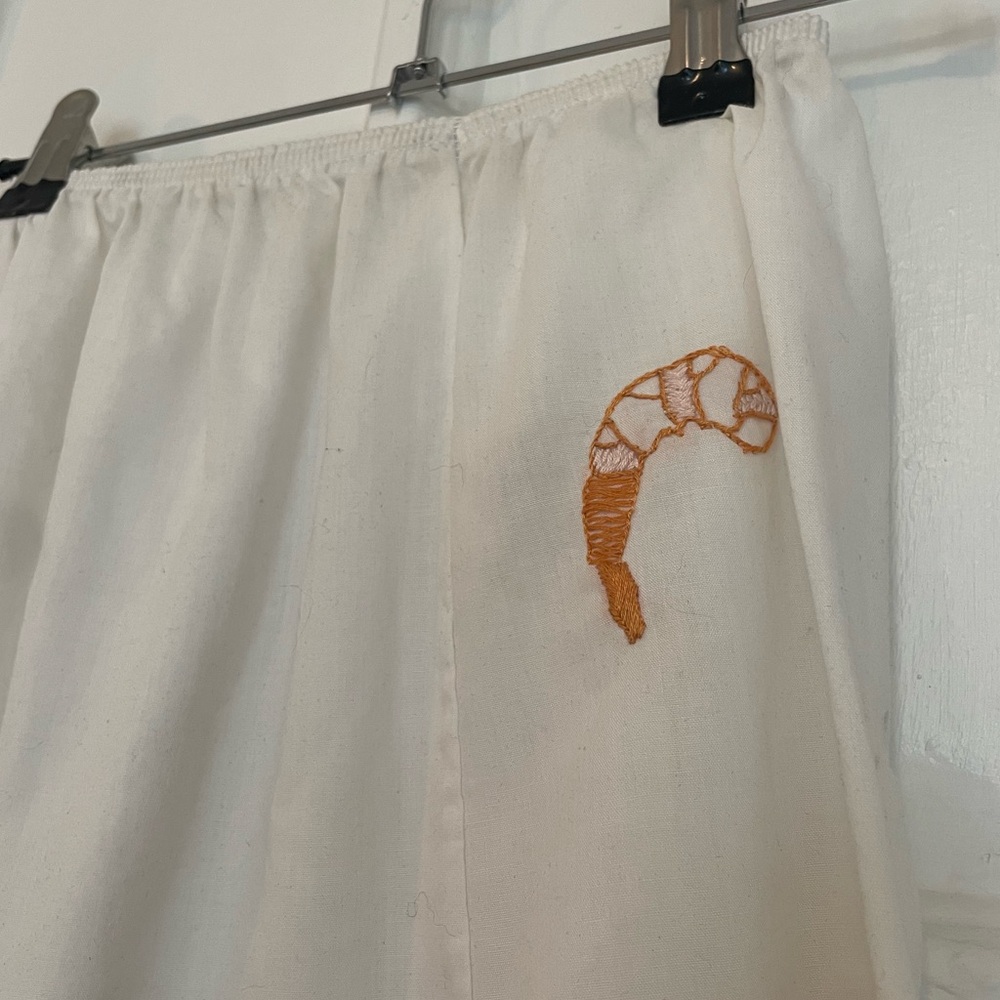 Vintage White Cotton Lace Slip Skirt with Shrimp Embroidery